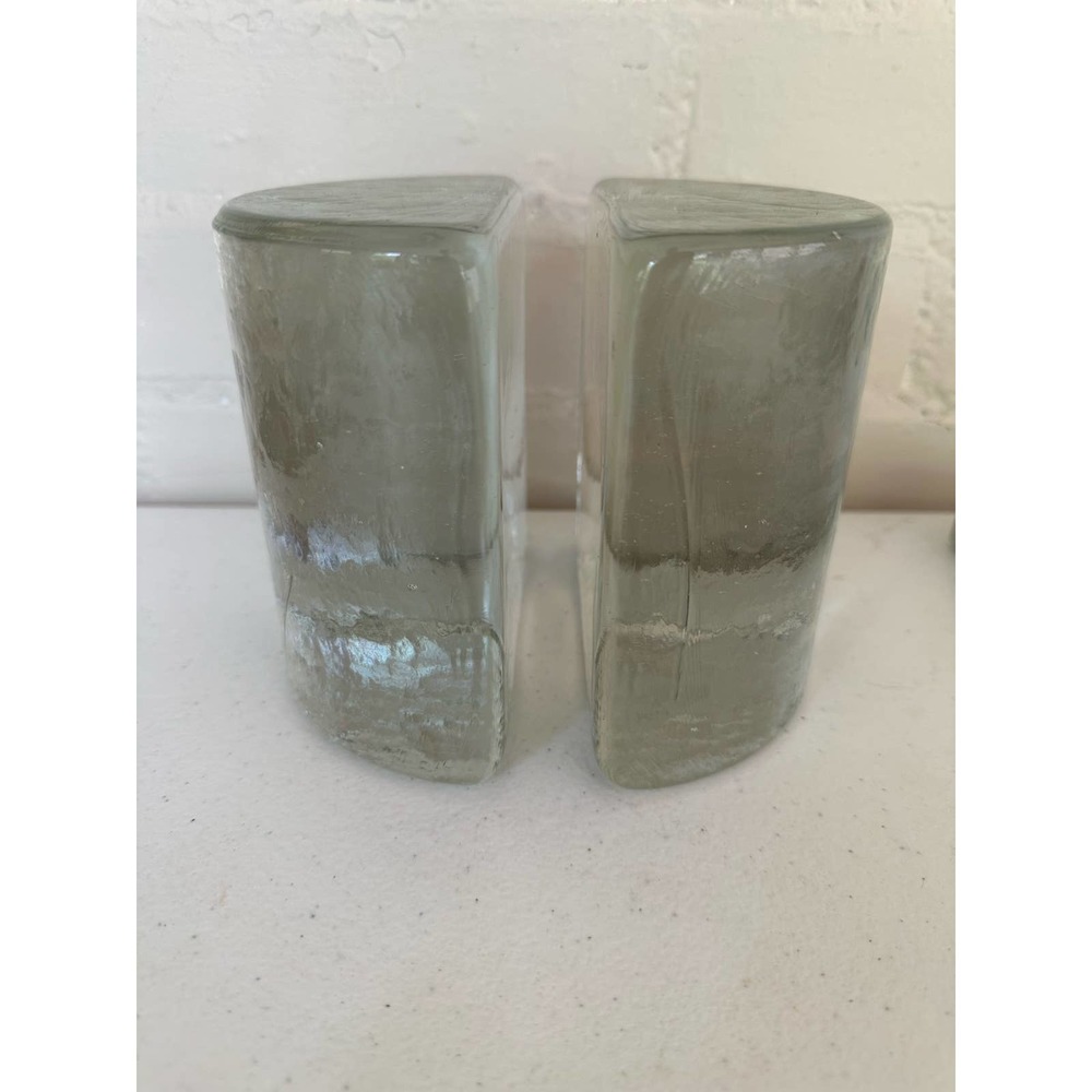 Blenko Handmade Clear Glass Bookends VTG w/ original stickers